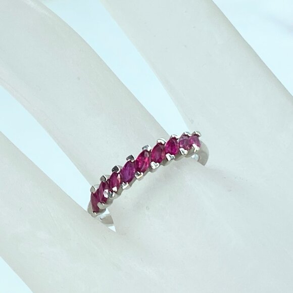 Circa 1950s Platinum 0.70 Ctw Marquise Ruby Anniversary Band 4.9g s7.75 JR9830